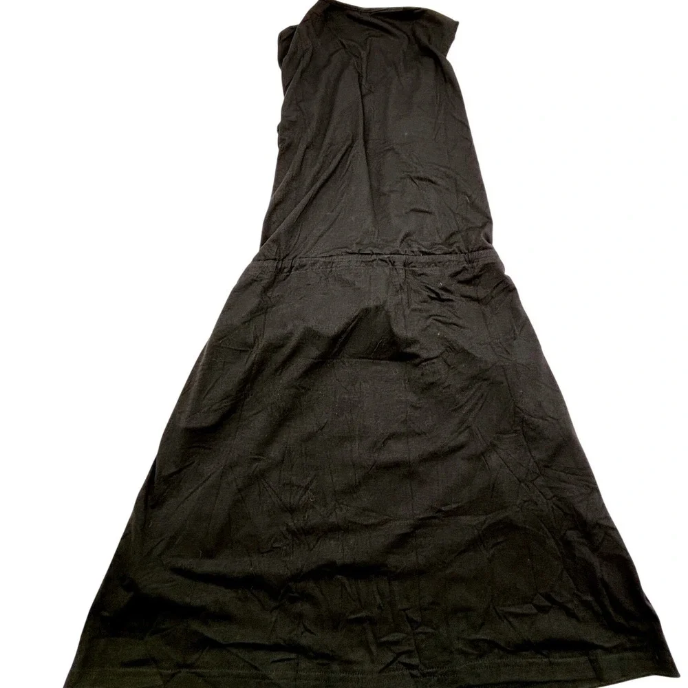 Black Sleeveless V-Neck Midi Dress with Drawstring Waist and Pockets XL - Picture 5 of 7